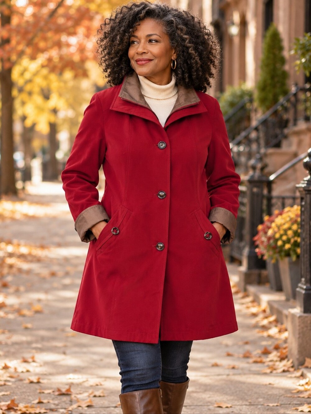 Gallery Red Removable Liner Button Front Coat Medium